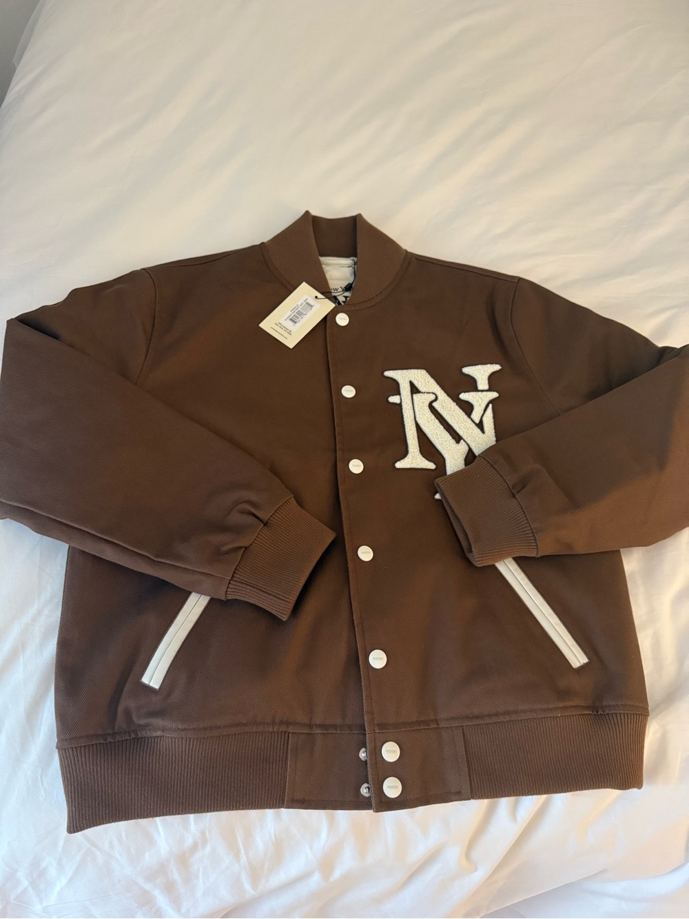 Brown Legacy Varsity-Style Men's Jacket with Contrast Patch